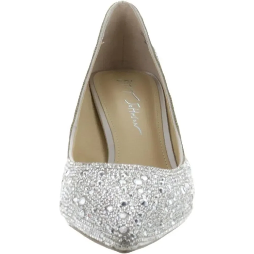 Betsey Johnson Womens Paige Silver Rhinestone Pumps Evening Heels Shoes Used_4